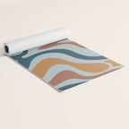 Retro Liquid Swirl Abstract Pattern Light Blue Ochre Rust  Yoga Mat Gallery Image 2