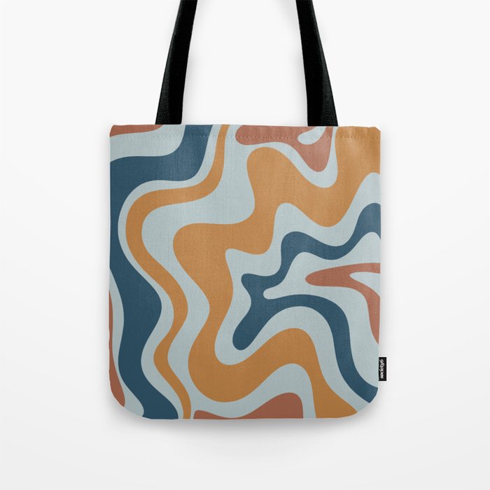 Retro Liquid Swirl Abstract Pattern Light Blue Ochre Rust  Tote Bag Gallery Image 1