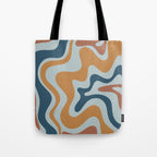 Retro Liquid Swirl Abstract Pattern Light Blue Ochre Rust  Tote Bag Gallery Image 1