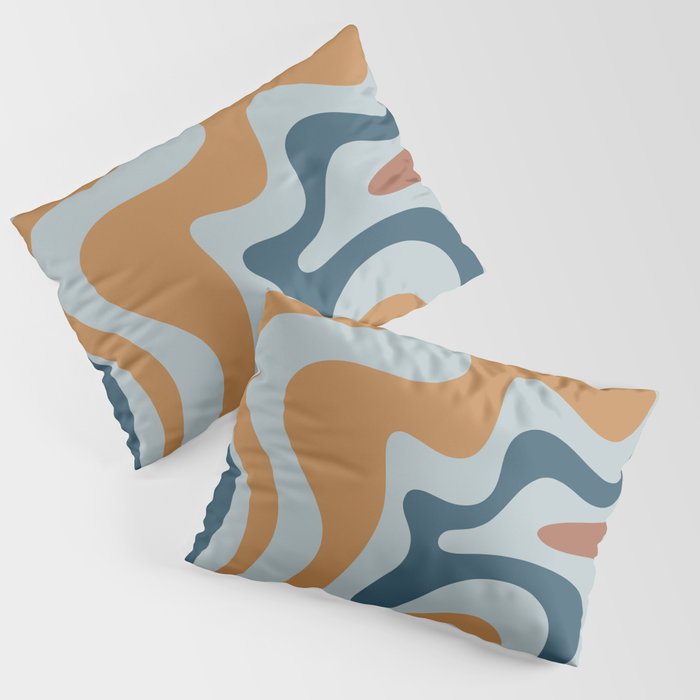 Retro Liquid Swirl Abstract Pattern Light Blue Ochre Rust  Pillow Sham Gallery Image 3