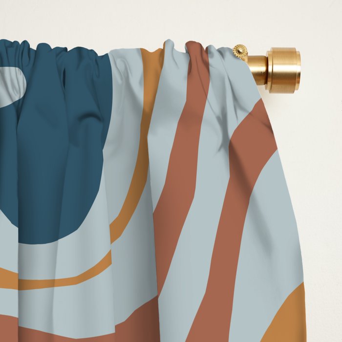 Retro Liquid Swirl Abstract Pattern Light Blue Ochre Rust  Window Curtain Gallery Image 2