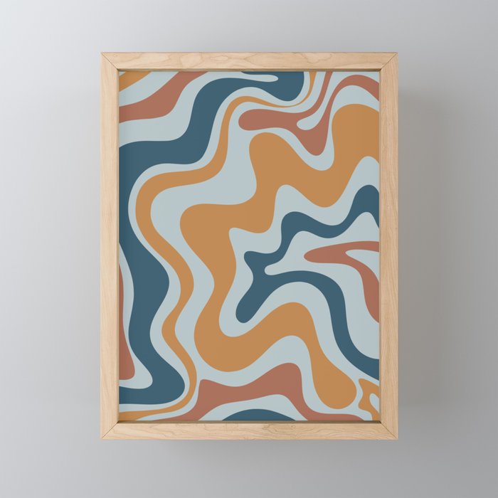 Retro Liquid Swirl Abstract Pattern Light Blue Ochre Rust  Mini Art Print Gallery Image 1