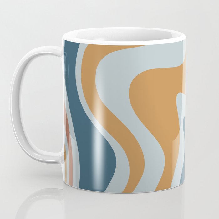 Retro Liquid Swirl Abstract Pattern Light Blue Ochre Rust  Coffee Mug Gallery Image 3