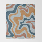 Retro Liquid Swirl Abstract Pattern Light Blue Ochre Rust  Throw Blanket Gallery Image 2