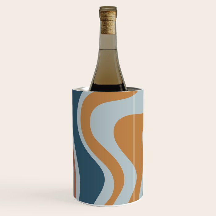 Retro Liquid Swirl Abstract Pattern Light Blue Ochre Rust  Wine Chiller Gallery Image 2