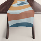Retro Liquid Swirl Abstract Pattern Light Blue Ochre Rust  Table Runner Gallery Image 1