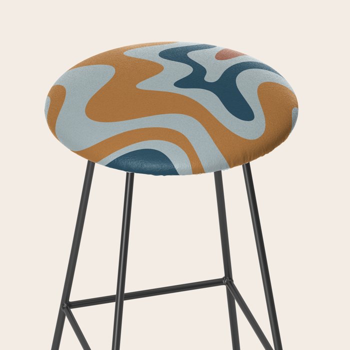 Retro Liquid Swirl Abstract Pattern Light Blue Ochre Rust  Stool Gallery Image 2