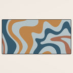 Retro Liquid Swirl Abstract Pattern Light Blue Ochre Rust  Desk Mat Gallery Image 3
