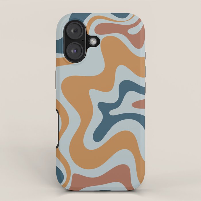 Retro Liquid Swirl Abstract Pattern Light Blue Ochre Rust  iPhone Case Gallery Image 1