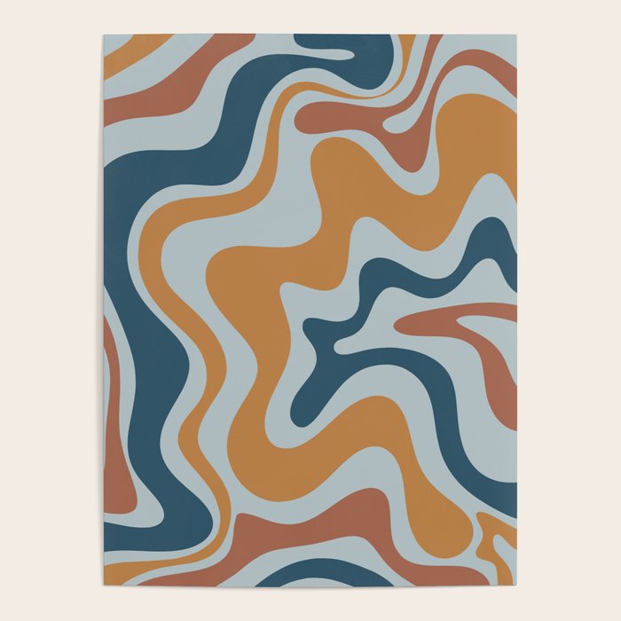 Retro Liquid Swirl Abstract Pattern Light Blue Ochre Rust  Poster Gallery Image 4