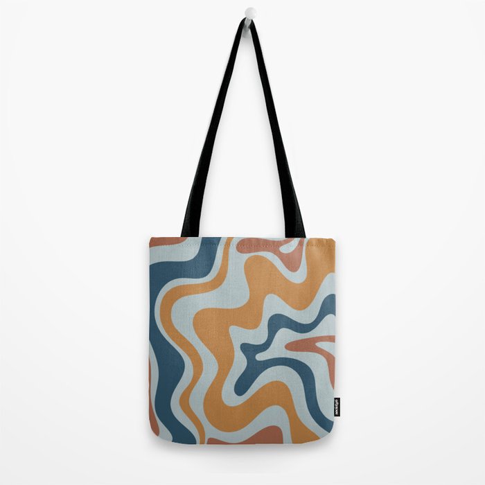 Retro Liquid Swirl Abstract Pattern Light Blue Ochre Rust  Tote Bag Gallery Image 2