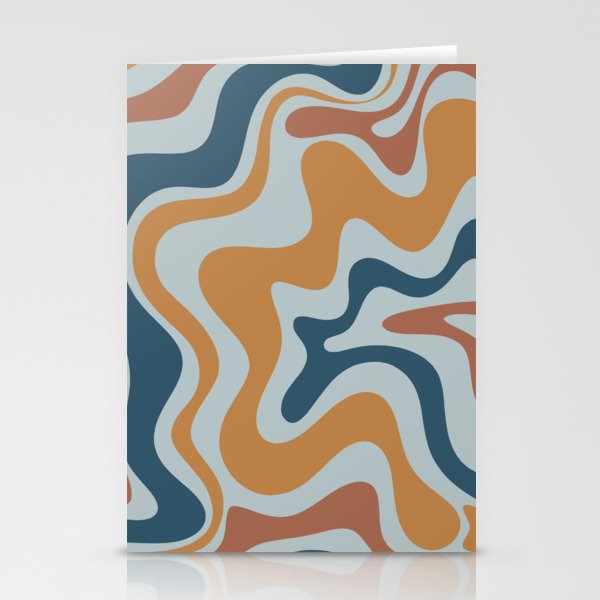 Retro Liquid Swirl Abstract Pattern Light Blue Ochre Rust  Stationery Card Gallery Image 2