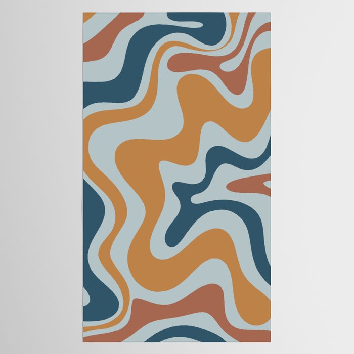 Retro Liquid Swirl Abstract Pattern Light Blue Ochre Rust  Tablecloth Gallery Image 2