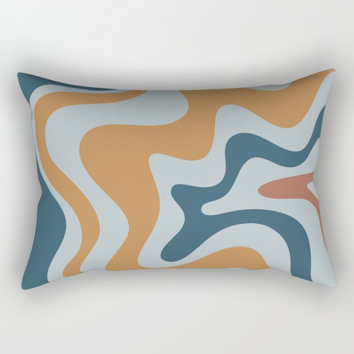 Retro Liquid Swirl Abstract Pattern Light Blue Ochre Rust  Rectangular Pillow Gallery Image 1