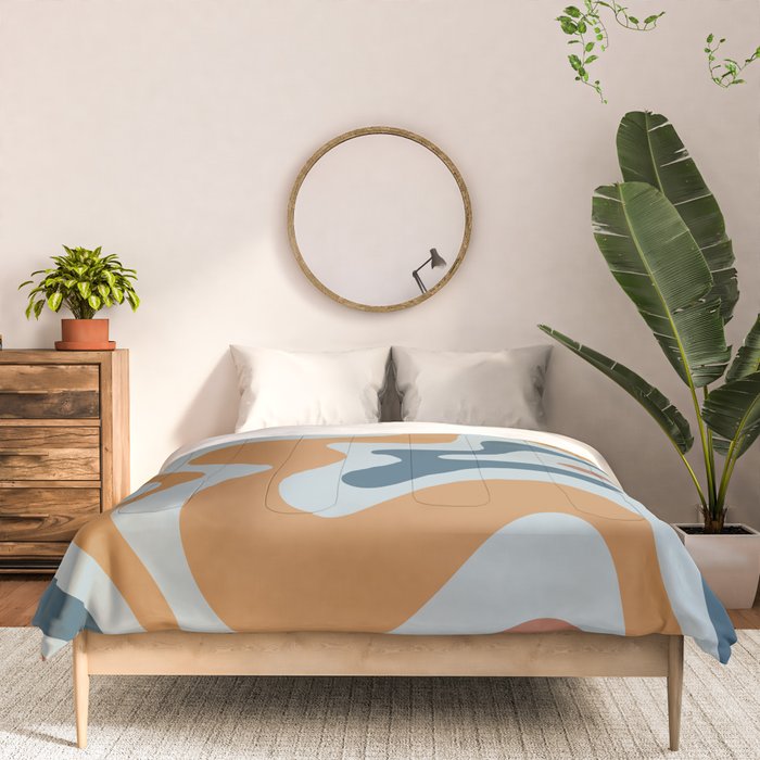 Retro Liquid Swirl Abstract Pattern Light Blue Ochre Rust  Comforter Gallery Image 3