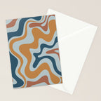 Retro Liquid Swirl Abstract Pattern Light Blue Ochre Rust  Stationery Card Gallery Image 2