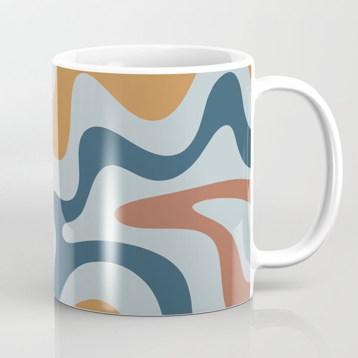Retro Liquid Swirl Abstract Pattern Light Blue Ochre Rust  Coffee Mug Gallery Image 1