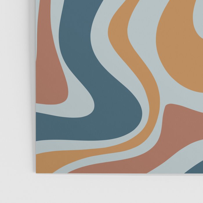Retro Liquid Swirl Abstract Pattern Light Blue Ochre Rust  Poster Gallery Image 3