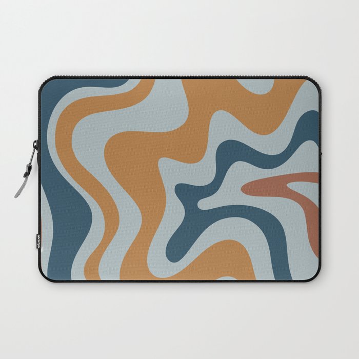 Retro Liquid Swirl Abstract Pattern Light Blue Ochre Rust  Laptop Sleeve Gallery Image 1