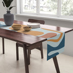 Retro Liquid Swirl Abstract Pattern Light Blue Ochre Rust  Table Runner Gallery Image 2