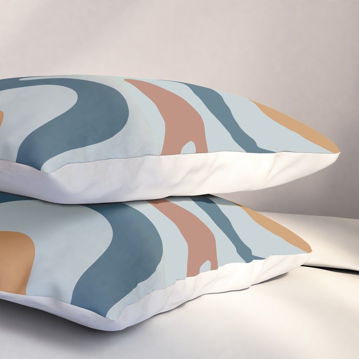 Retro Liquid Swirl Abstract Pattern Light Blue Ochre Rust  Pillow Sham Gallery Image 3