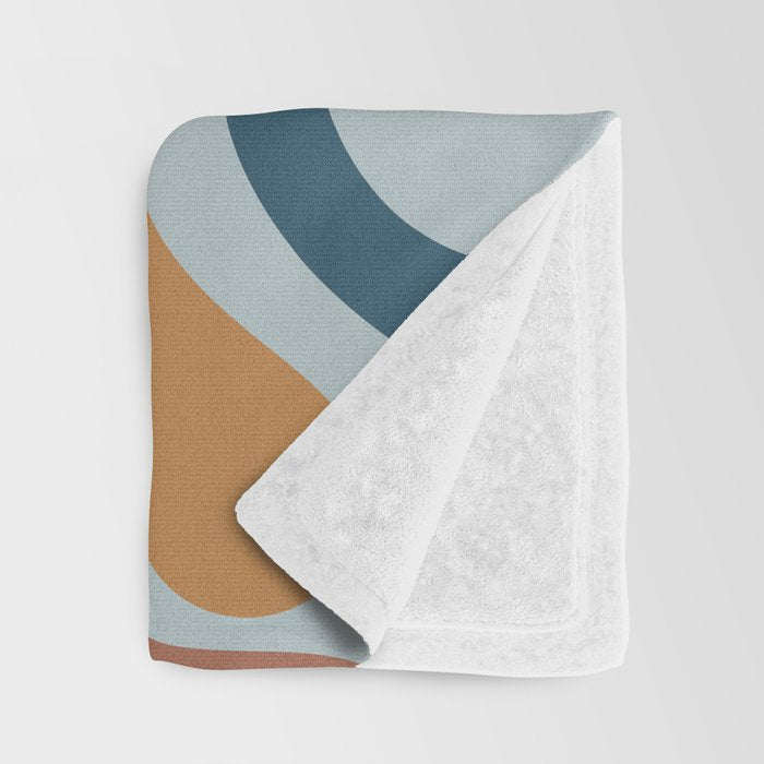 Retro Liquid Swirl Abstract Pattern Light Blue Ochre Rust  Throw Blanket Gallery Image 3