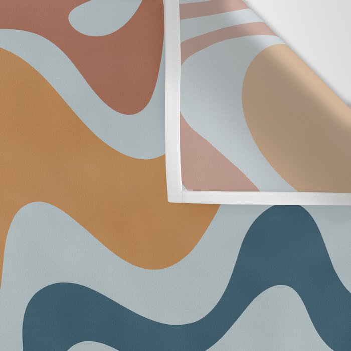 Retro Liquid Swirl Abstract Pattern Light Blue Ochre Rust  Wall Tapestry Gallery Image 3
