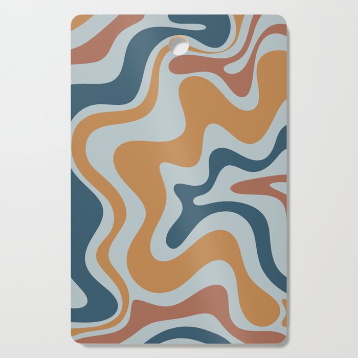 Retro Liquid Swirl Abstract Pattern Light Blue Ochre Rust  Cutting Board Gallery Image 1