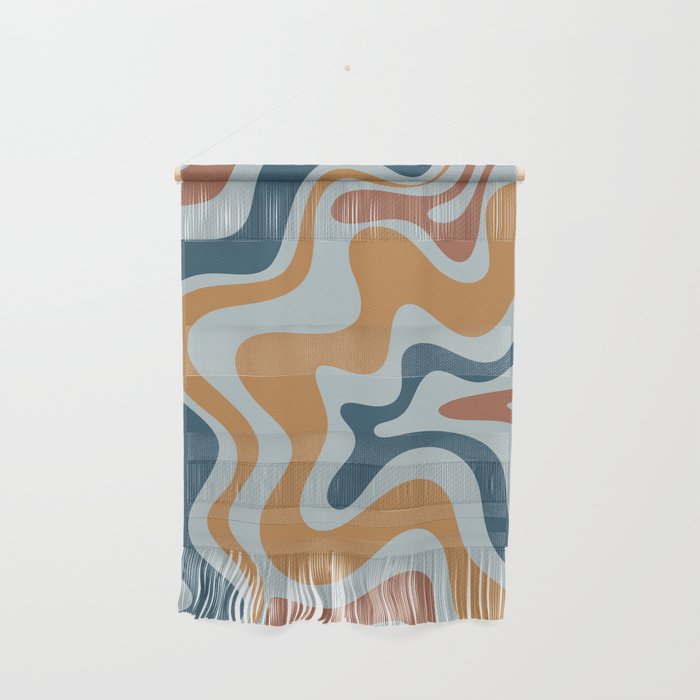 Retro Liquid Swirl Abstract Pattern Light Blue Ochre Rust  Wall Hanging Gallery Image 1
