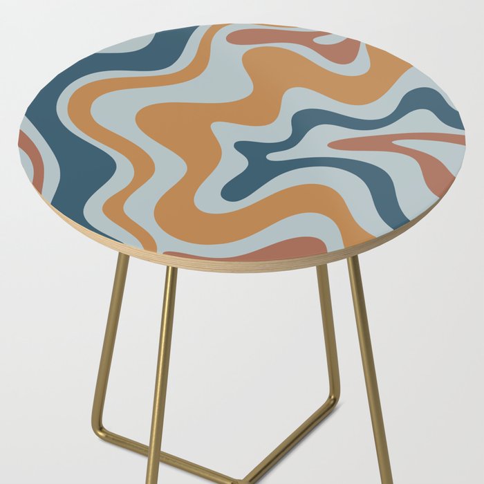 Retro Liquid Swirl Abstract Pattern Light Blue Ochre Rust  Side Table Gallery Image 2