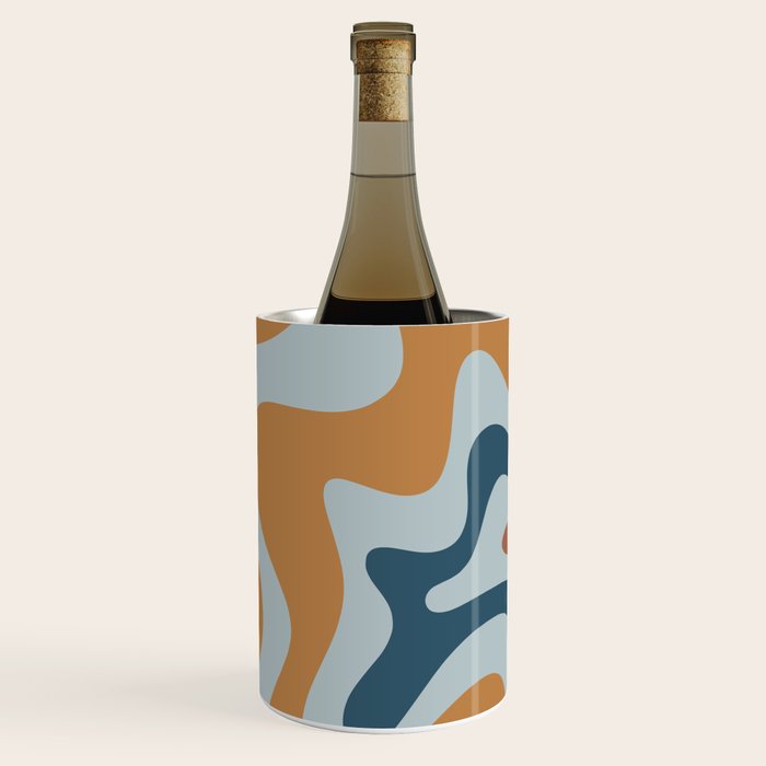 Retro Liquid Swirl Abstract Pattern Light Blue Ochre Rust  Wine Chiller Gallery Image 1