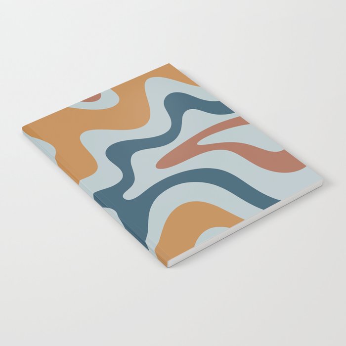 Retro Liquid Swirl Abstract Pattern Light Blue Ochre Rust  Notebook Gallery Image 1