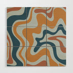 Retro Liquid Swirl Abstract Pattern Light Blue Ochre Rust  Wood Wall Art Gallery Image 1