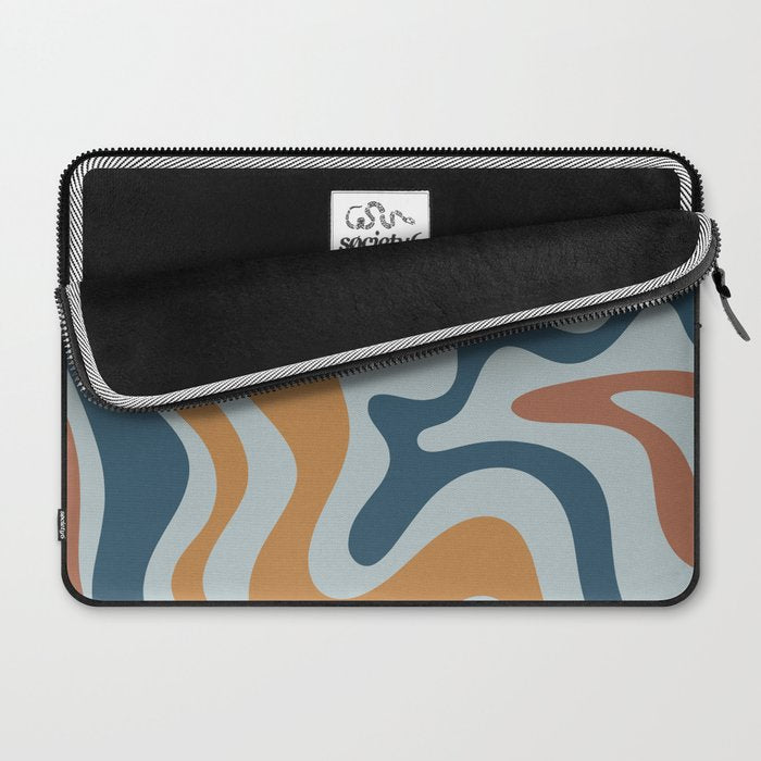 Retro Liquid Swirl Abstract Pattern Light Blue Ochre Rust  Laptop Sleeve Gallery Image 2