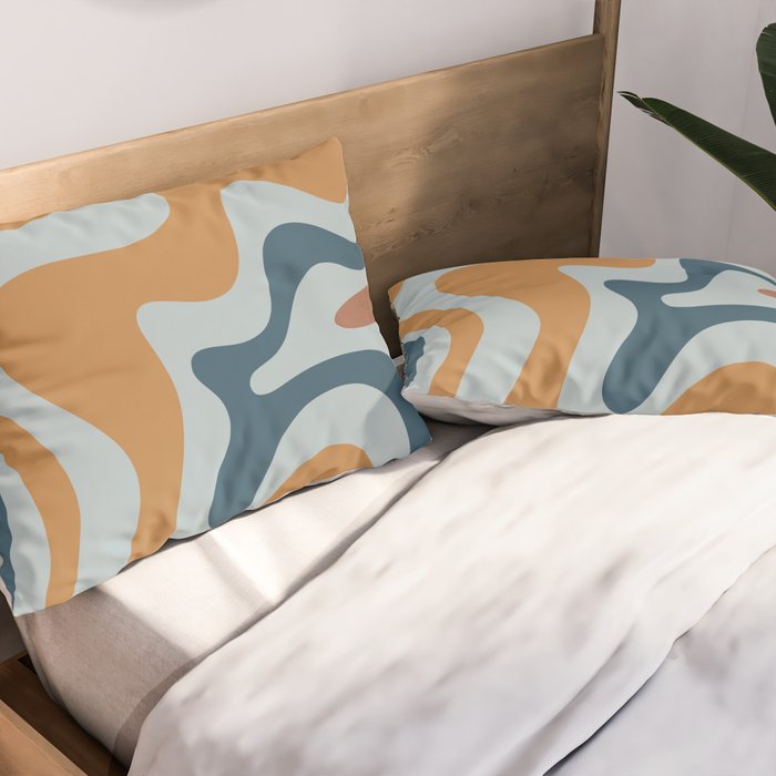 Retro Liquid Swirl Abstract Pattern Light Blue Ochre Rust  Pillow Sham Gallery Image 2