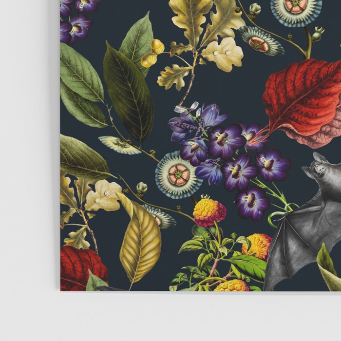Flying Fox and Floral Pattern Poster Gallery Image 3