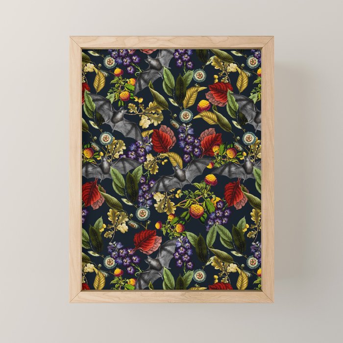Flying Fox and Floral Pattern Mini Art Print Gallery Image 1
