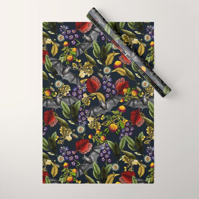Flying Fox and Floral Pattern Wrapping Paper Gallery Image 1