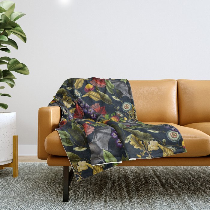 Flying Fox and Floral Pattern Throw Blanket Gallery Image 1