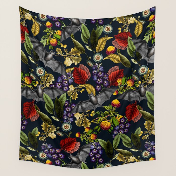 Flying Fox and Floral Pattern Wall Tapestry Gallery Image 1