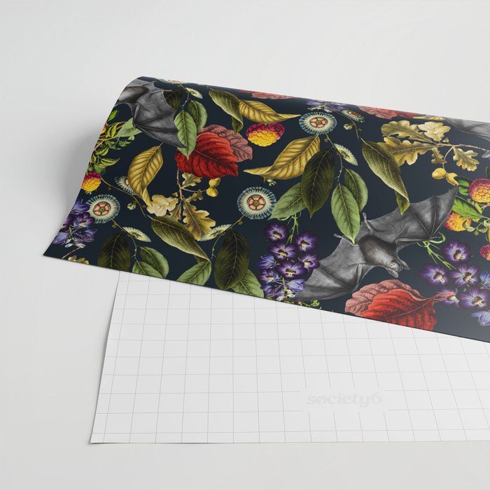 Flying Fox and Floral Pattern Wrapping Paper Gallery Image 2
