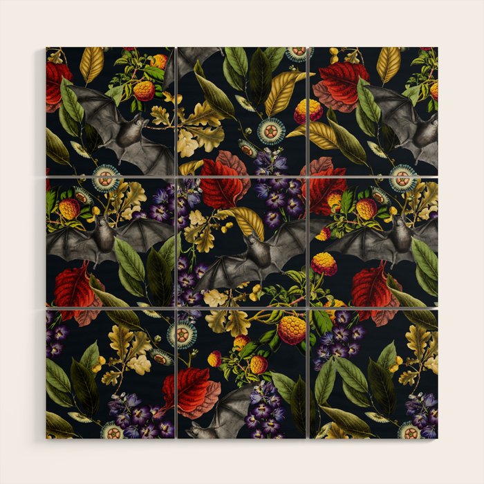 Flying Fox and Floral Pattern Wood Wall Art Gallery Image 1