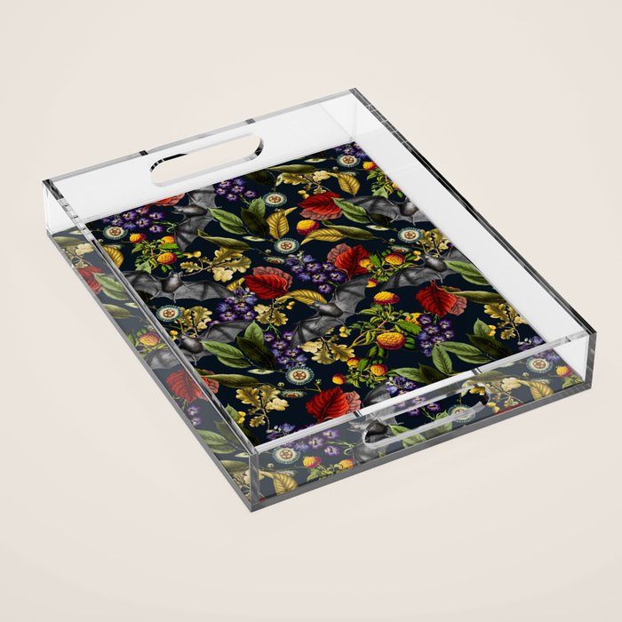 Flying Fox and Floral Pattern Acrylic Tray Gallery Image 1
