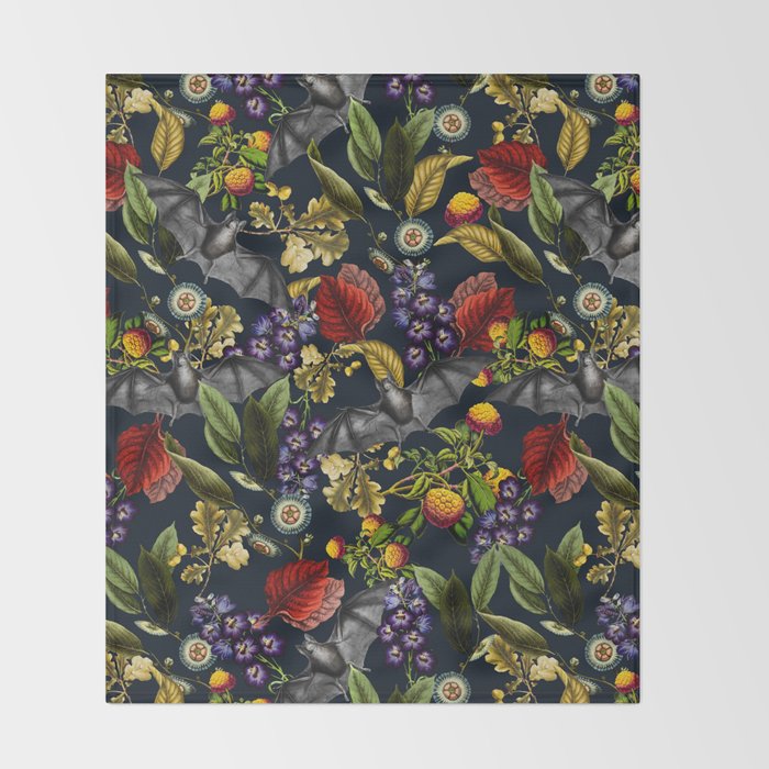 Flying Fox and Floral Pattern Throw Blanket Gallery Image 2