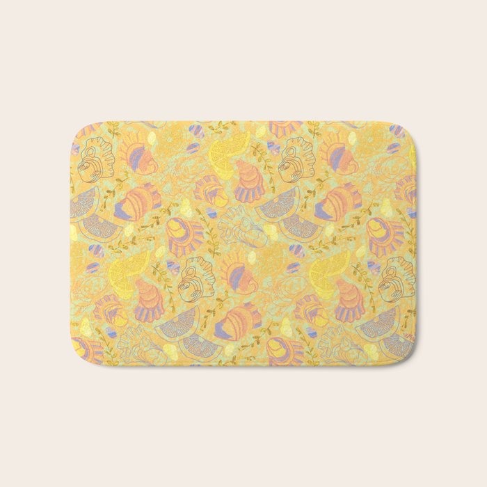 Coastal Oysters on the Beach in Pastel Yellow & Orange Bath Mat Gallery Image 1