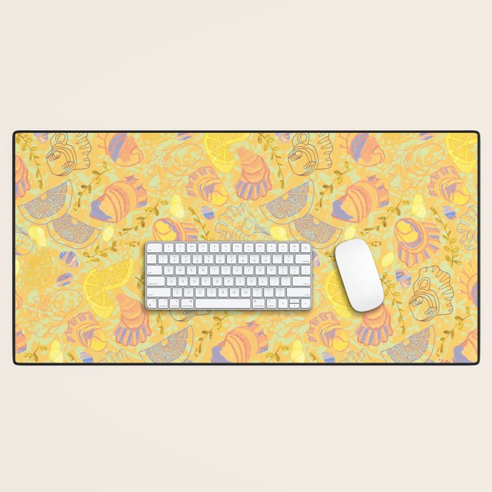 Coastal Oysters on the Beach in Pastel Yellow & Orange Desk Mat Gallery Image 1