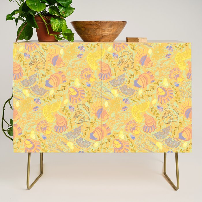 Coastal Oysters on the Beach in Pastel Yellow & Orange Credenza Gallery Image 1