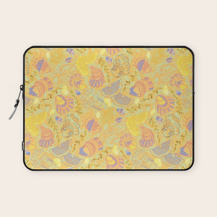 Coastal Oysters on the Beach in Pastel Yellow & Orange Laptop Sleeve Gallery Image 1