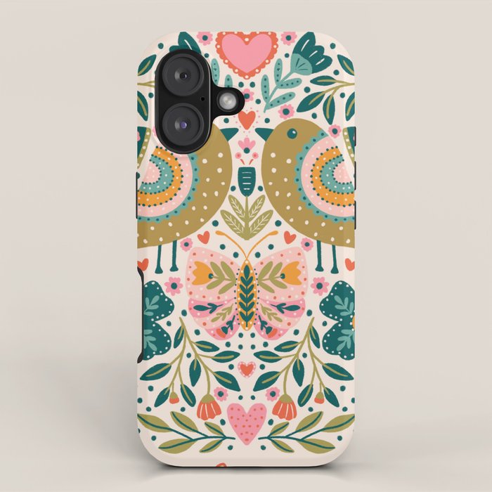 Folksy Birds love  iPhone Case Gallery Image 1