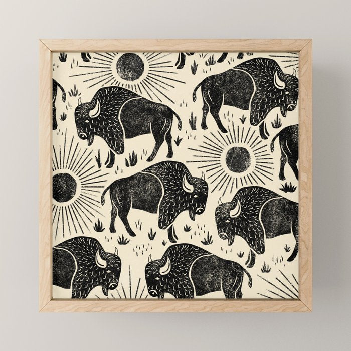 Bison - black and cream Mini Art Print Gallery Image 1